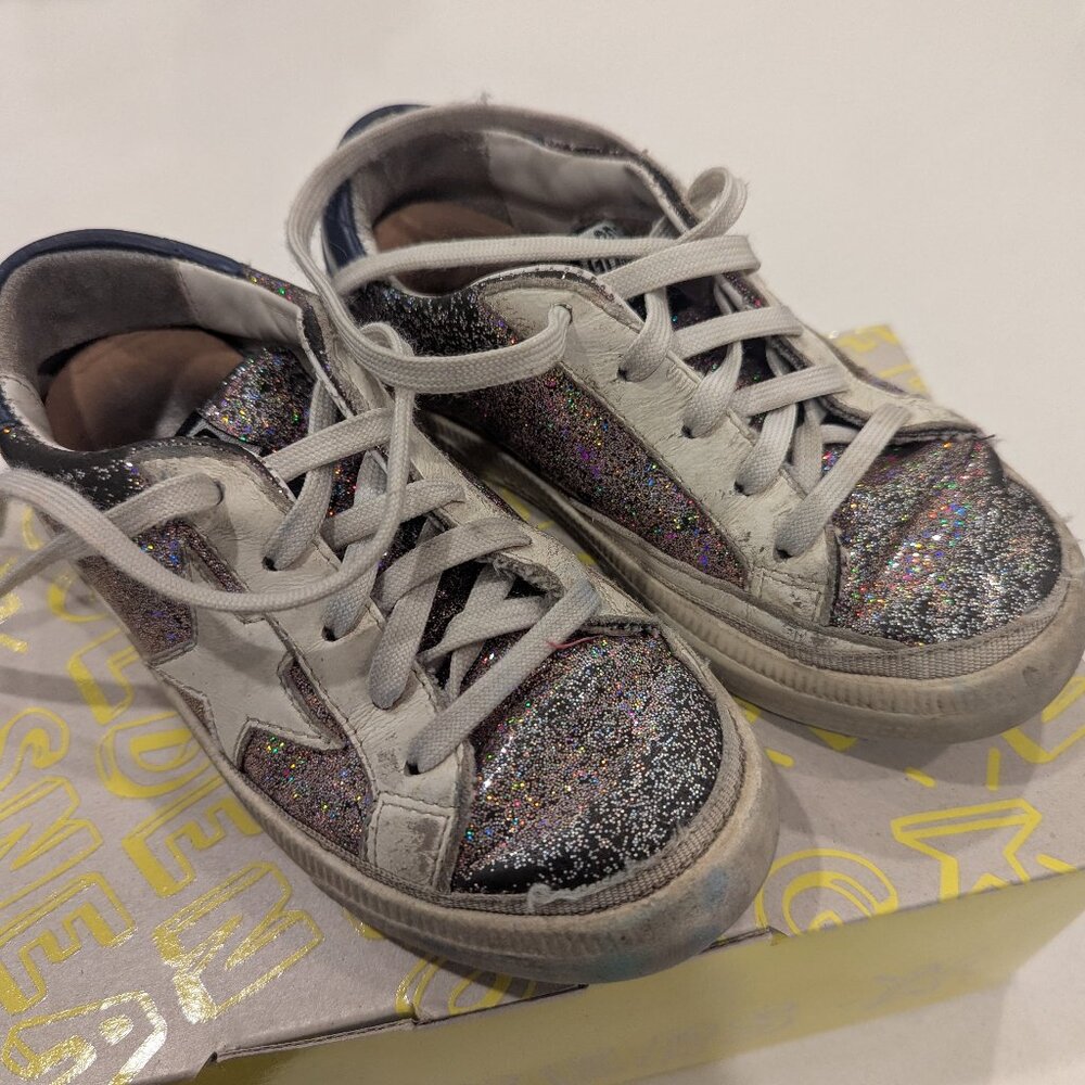 Golden Goose Glitter Leather Girls Sneakers Purple Multi Color Shoes Size 27